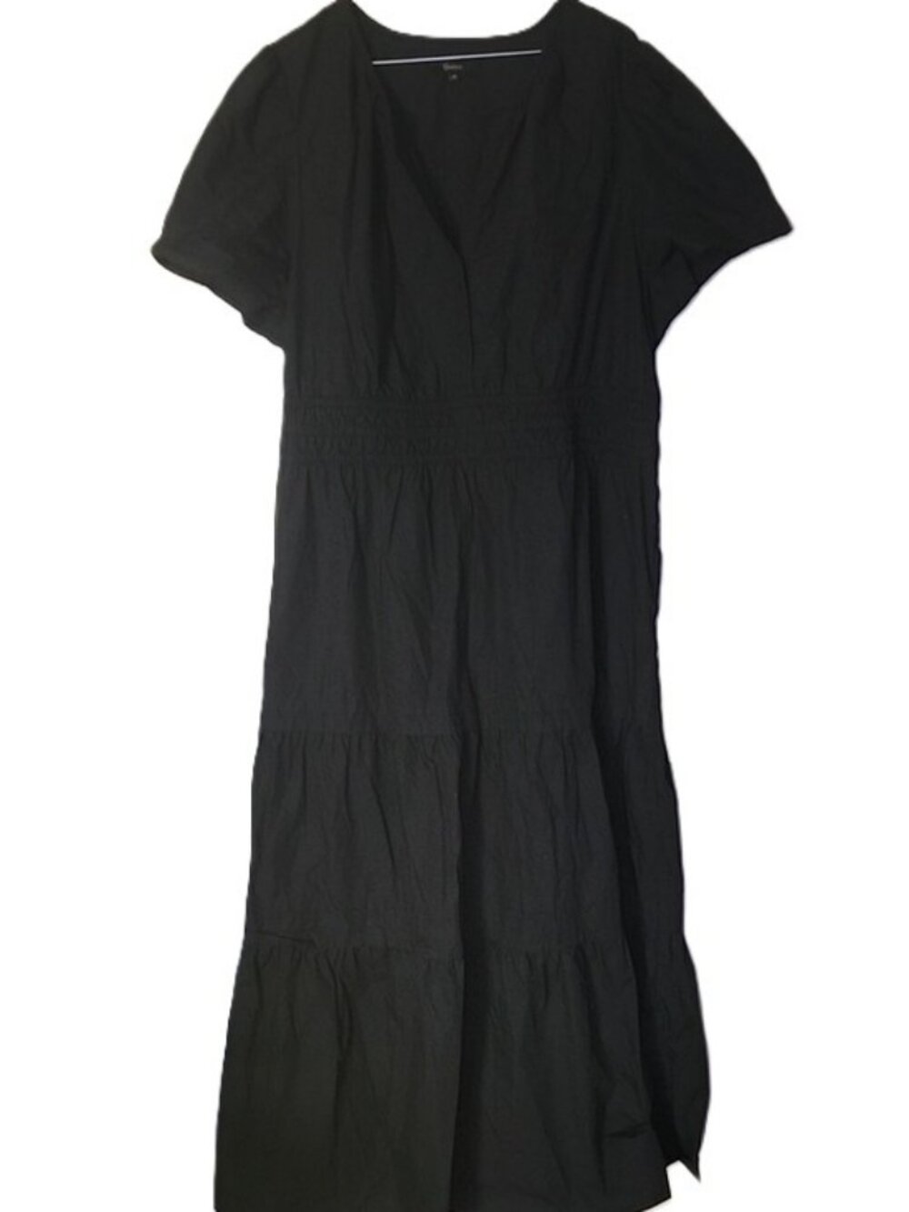 Quince 100% Organic Cotton Poplin Tiered Maxi Dress Short-Sleeve Black Size 2X